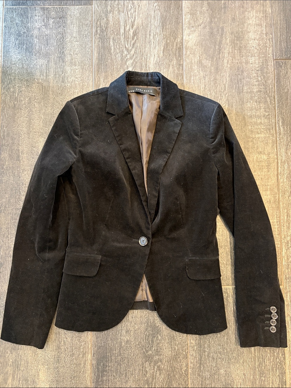 Zara Black Velvet Single-Button Blazer